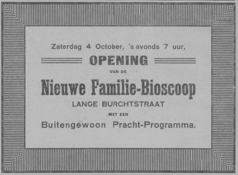 Advertentie Opening nieuwe Familie-Bioskoop (PGNC 3/10/1913)