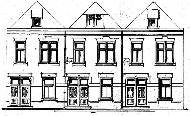 Plan voor 3 Beneden & Bovenhuizen a/d Marialaan te Nijmegen Kad Neerbosch Sectie B No 1949, Eigenaar en Uitvoerder A. Koster, datum bouwdossier 7-11-1905 (D12.379007)