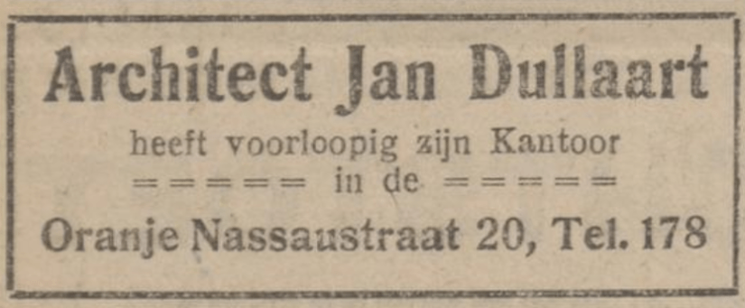 Advertentie Jan Dullaart in Heerlen (Limburgsch dagblad, 23-8-1919)