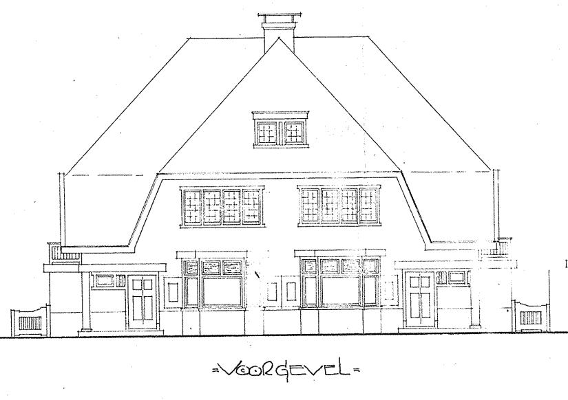 Ontwerp voor een Dubbele Woning te Nijmegen, Afoort, October 1927. De handtekening van de architect is moeilijk leesbaar, mogelijk betreft het H.A. Pothoven (D12.392013)