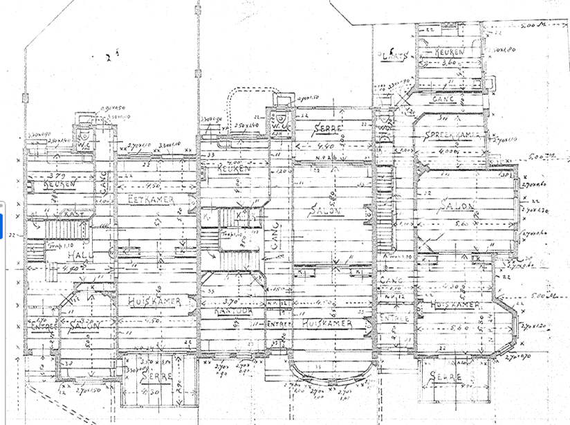 Bouw 3 woonhuizen, St. Canisiussingel 23 25 en 27 (huidig), indeling begane grond, datum bouwdossier 7-8-1906 (D12.379331)