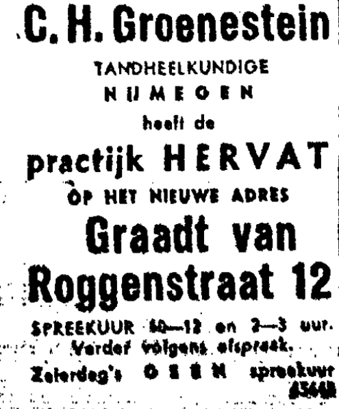 Aankondiging hervatting praktijk Groenestein (De Gelderlander 4/11/1946)