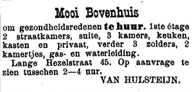 Advertentie bovenhuis te huur (PGNC 8/6/1905)