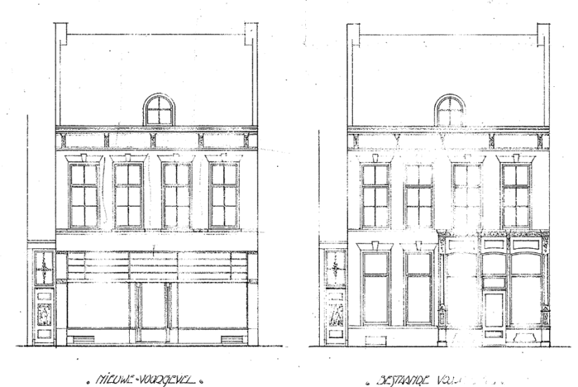 Plan v/h verbouwen v/e Winkelhuis staande aan de Lange Hezelstraat No 45 en 47 te Nijmegen, architect H.A. Pothoven, Amersfoort, juli 1926 (D12.390074)